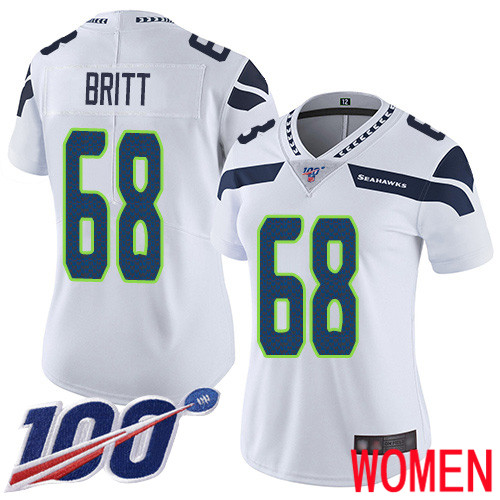 Seattle Seahawks Limited White Women Justin Britt Road Jersey NFL Football #68 100th Season Vapor Untouchable